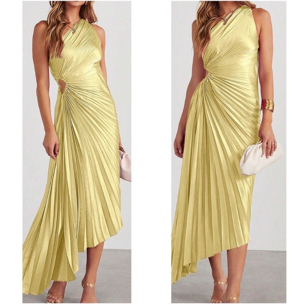 Luxe Satin One Shoulder Pleated Party Evening Wedding Dress  XS S M L XL